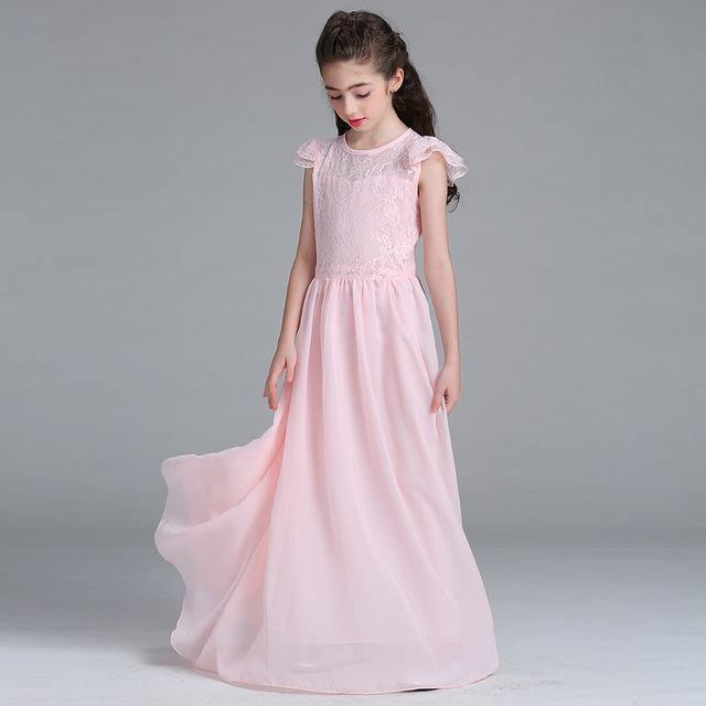 Princess European Short Sleeve Lace Flower Dress light pink