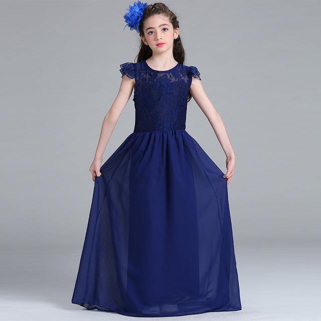 Princess European Short Sleeve Lace Flower Dress Blue