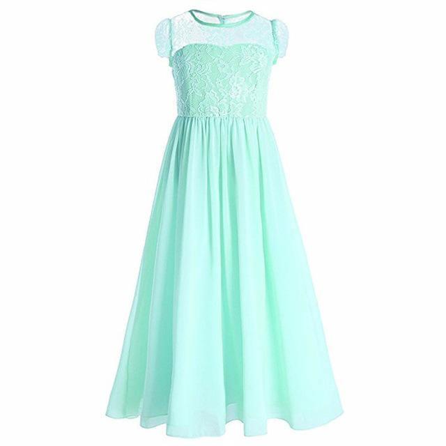 Princess European Short Sleeve Lace Flower Dress Green