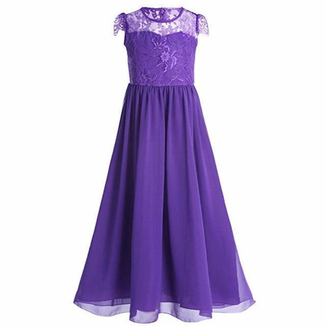 Princess European Short Sleeve Lace Flower Dress Purple
