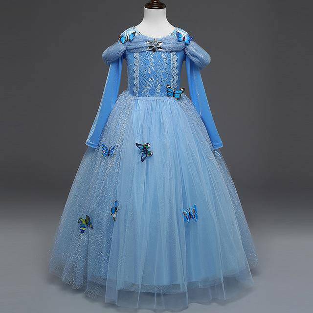 Princess Fancy Cinderella Party Dress Blue long sleeve