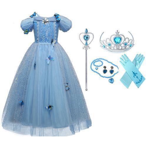 Princess Fancy Cinderella Party Dress Blue sleeveless set