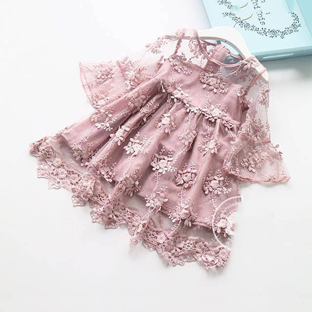 Princess Flower Gauze Petals Lace Party Dress Pink