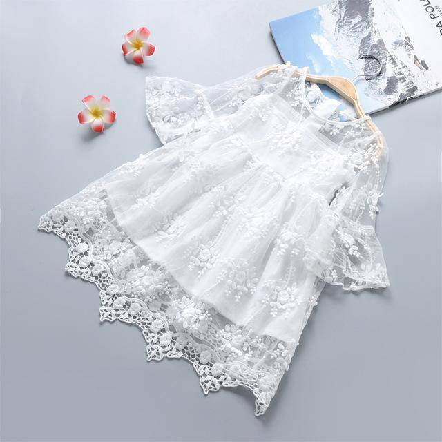 Princess Flower Gauze Petals Lace Party Dress White