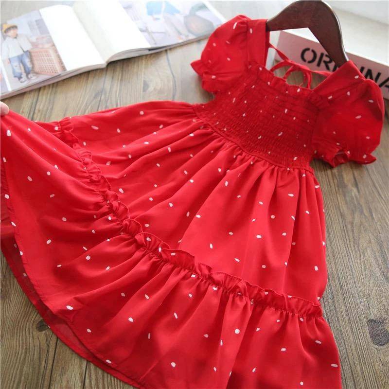 Princess Girls Summer Sundress Fairy Puff Dress Red