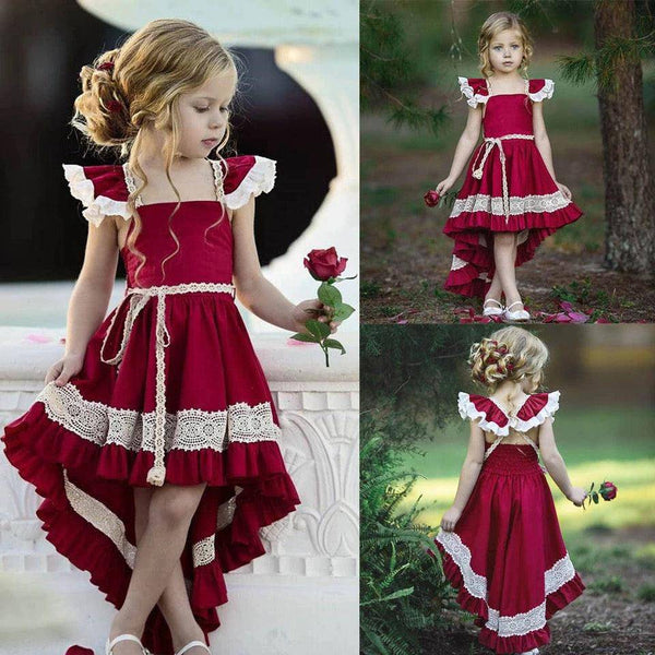 Princess Girls Backless Lace Pageant Dress