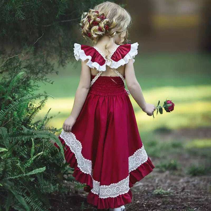 Princess Girls Backless Lace Pageant Dress