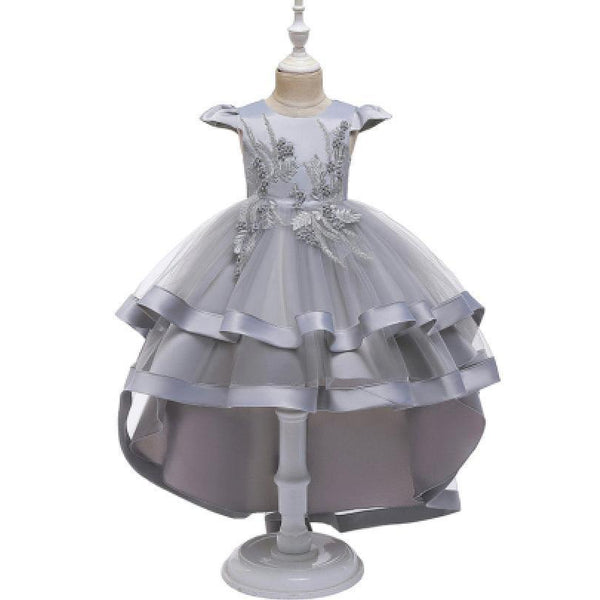 Princess Girls Long Little Host Tail Dress Party Gray