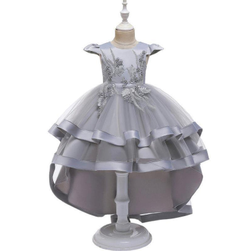 Princess Girls Long Little Host Tail Dress Party Gray