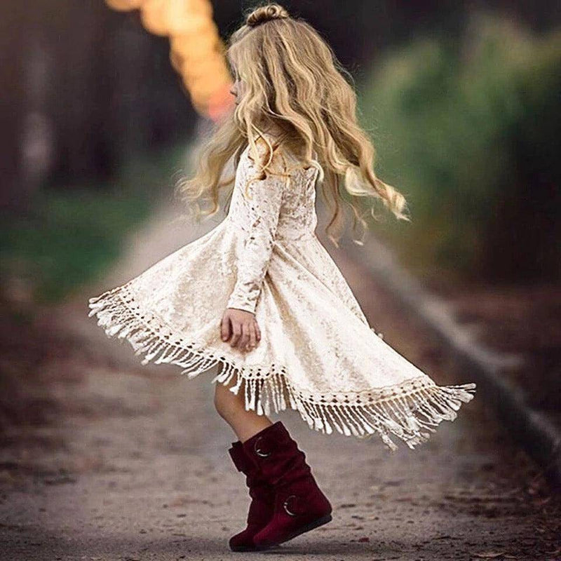 Princess Girls Solid Tassel Dress