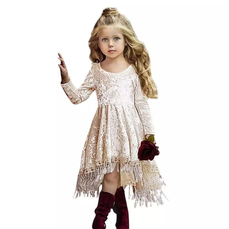 Princess Girls Solid Tassel Dress Gold