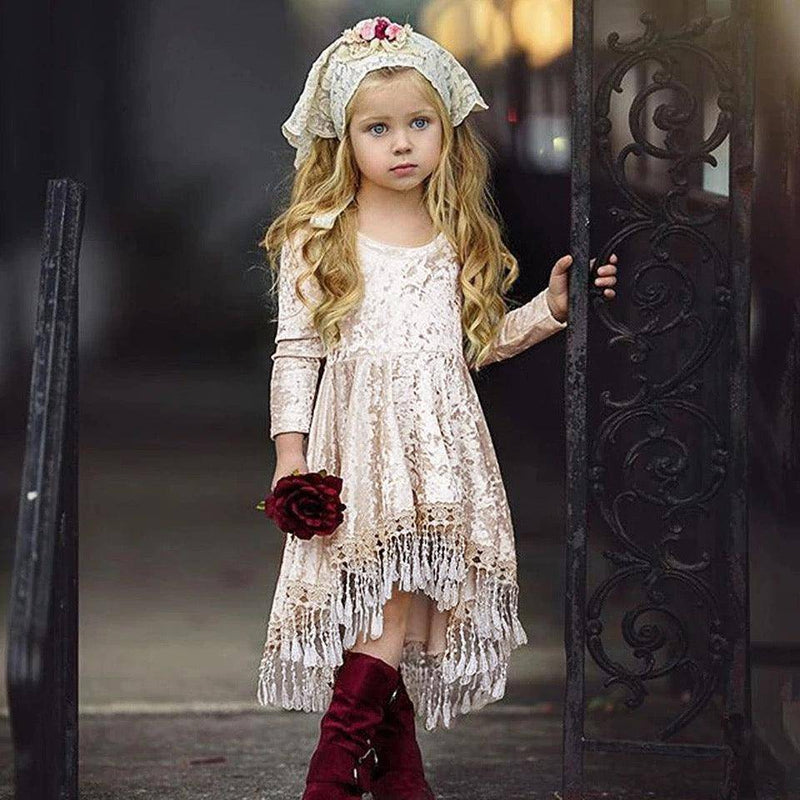 Princess Girls Solid Tassel Dress