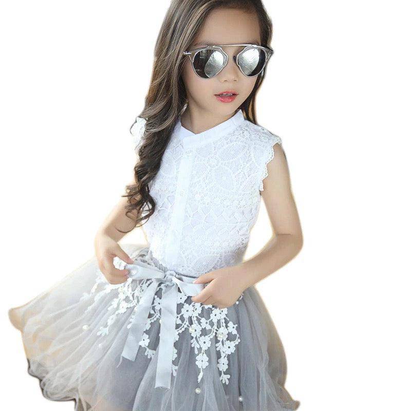 Princess Lace Sleeveless Tulle Ruffled Dress