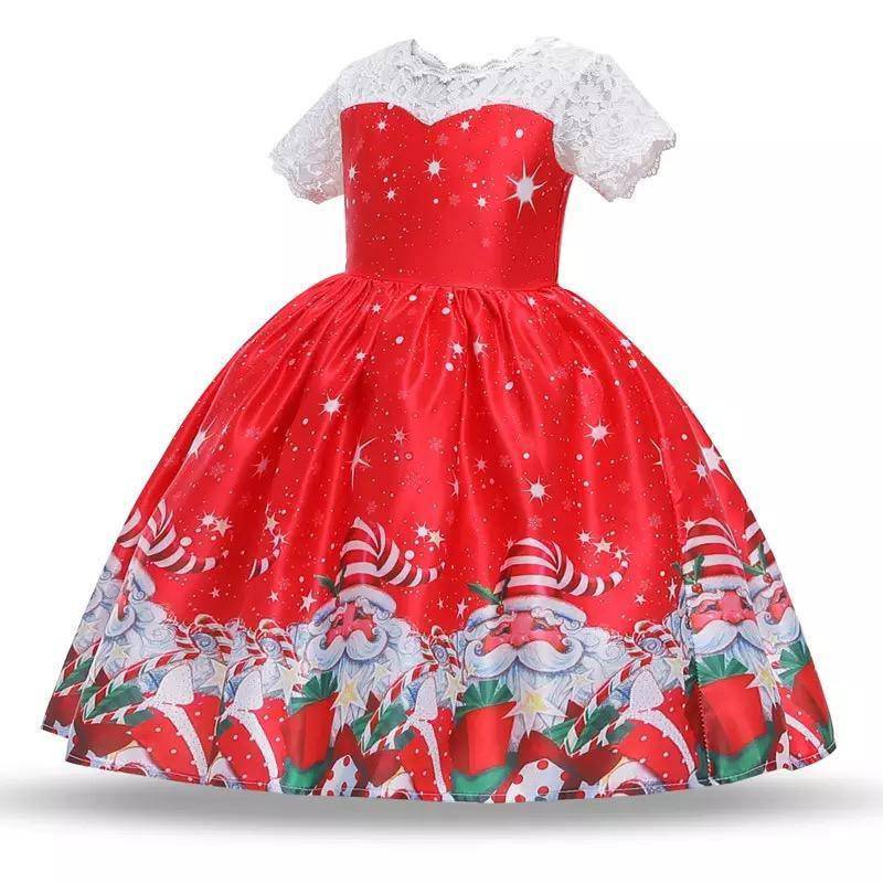 Princess Christmas New Year Santa Claus Snowflake Dress Red