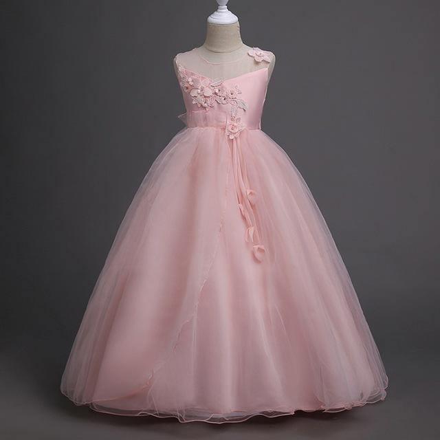 Princess Party Mesh Flower Pageant Dress Pink