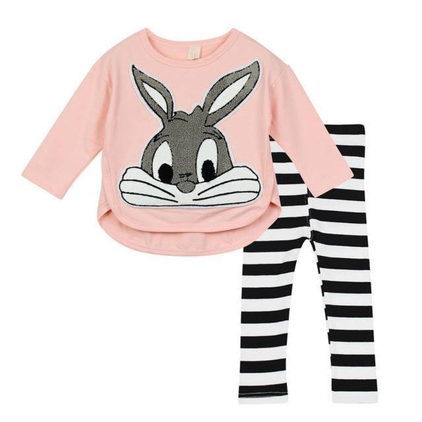Princess Rabbit Sweater Stripe Pant Suit Outfit pink