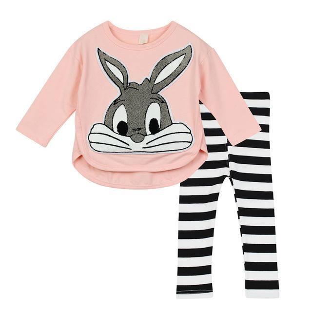 Princess Rabbit Sweater Stripe Pant Suit Outfit pink