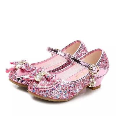Princess Girls Beautiful Butterfly Flower Glitter High Heels Shoes Pink