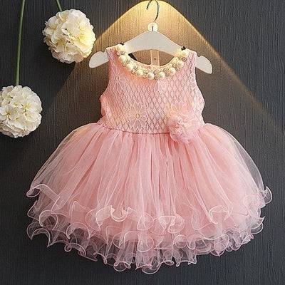 Princess Kids Girls Elegant Lace Tutu Flower Party Dress Pink