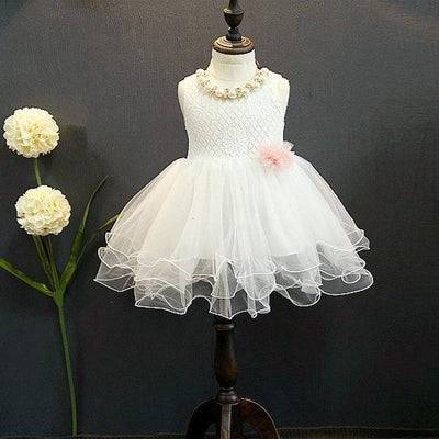 Princess Kids Girls Elegant Lace Tutu Flower Party Dress White
