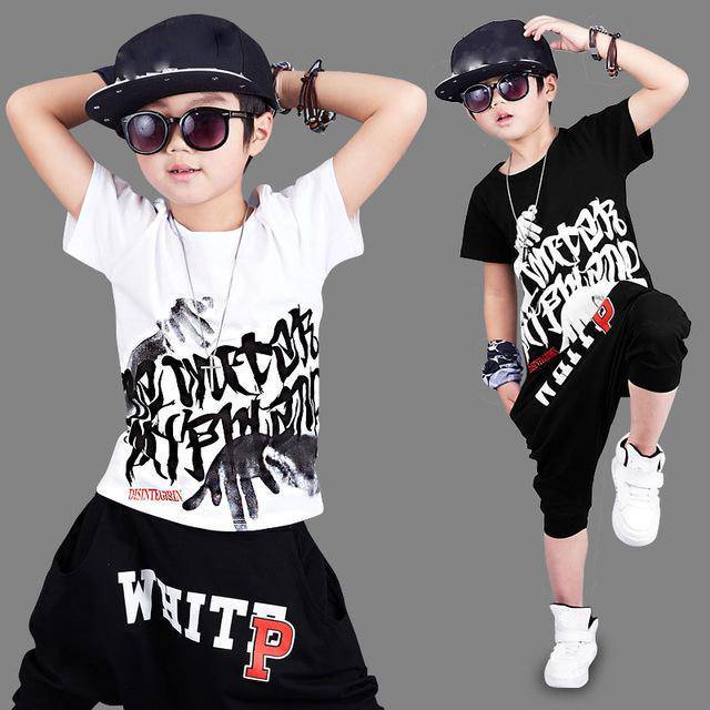 Printed Baby Boys T Shirt Hip Hop Pants white