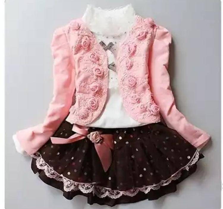 Rose Girls Long Sleeve Blouse Dress Clothes Pink