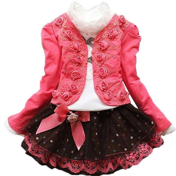 Rose Girls Long Sleeve Blouse Dress Clothes Red