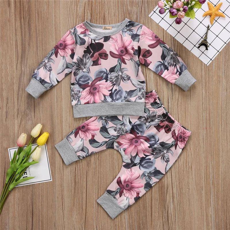 Sets Baby Girl Floral Outerwear Top Pant Outfit Clothes