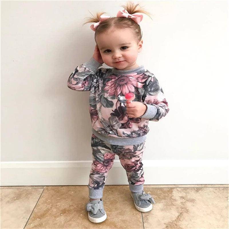 Sets Baby Girl Floral Outerwear Top Pant Outfit Clothes
