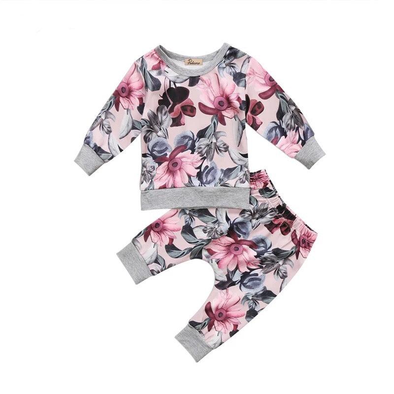 Sets Baby Girl Floral Outerwear Top Pant Outfit Clothes Pink