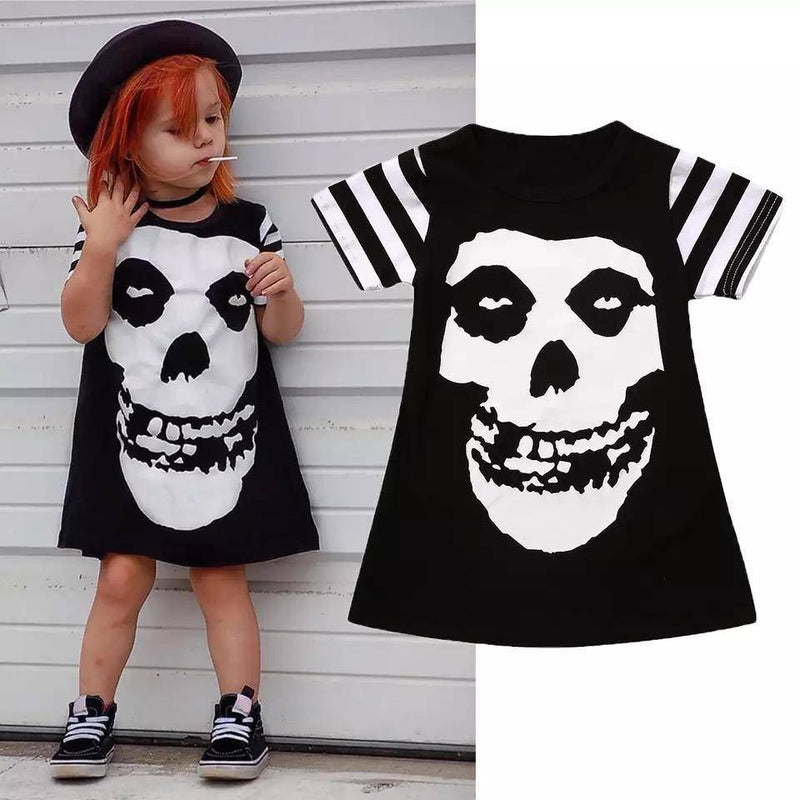 Short Sleeve Girls Halloween Skull Costume Party