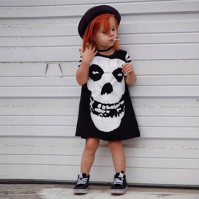 Short Sleeve Girls Halloween Skull Costume Party