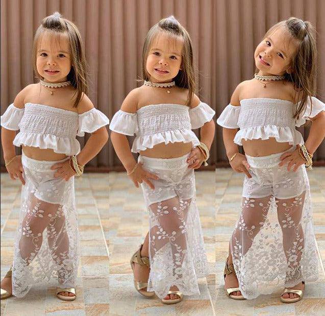 Short Sleeve White Top Long Skirt Outfit White