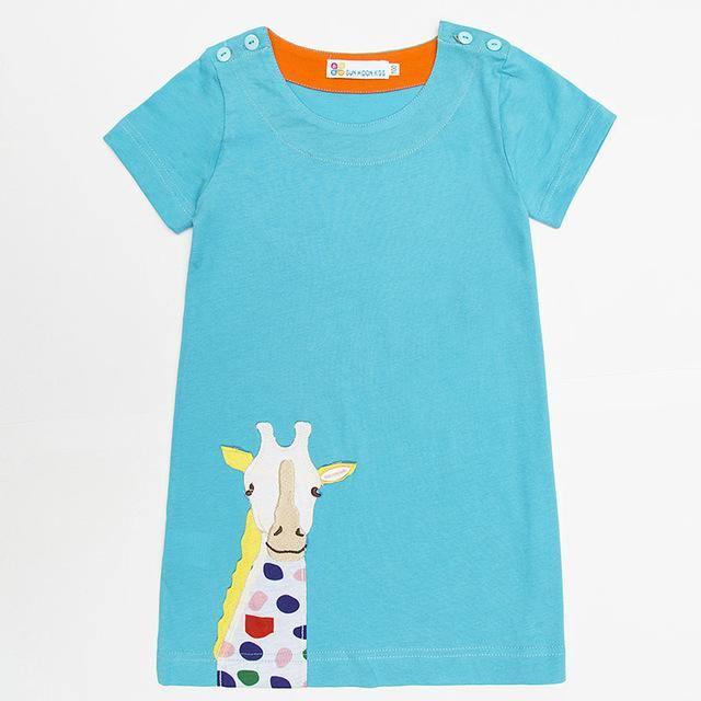 Short Sleeve Striped Rabbit Sunflower Embroidered Dress Black