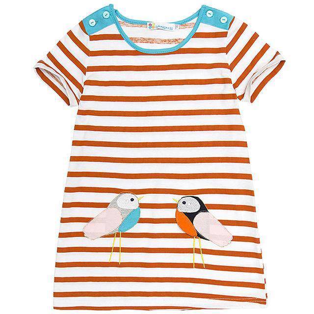 Short Sleeve Striped Rabbit Sunflower Embroidered Dress Sky Blue