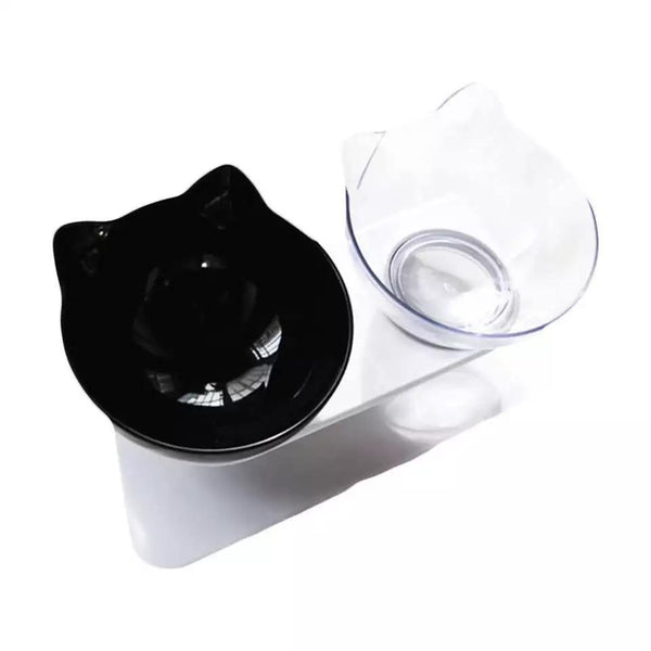 Single & Double Bowl Cat With Raised Stand Pet Food Black transparent