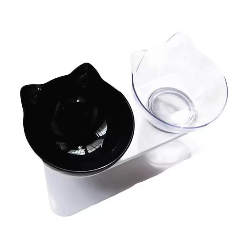 Single & Double Bowl Cat With Raised Stand Pet Food Black transparent