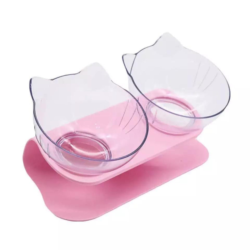 Single & Double Bowl Cat With Raised Stand Pet Food Double Pink