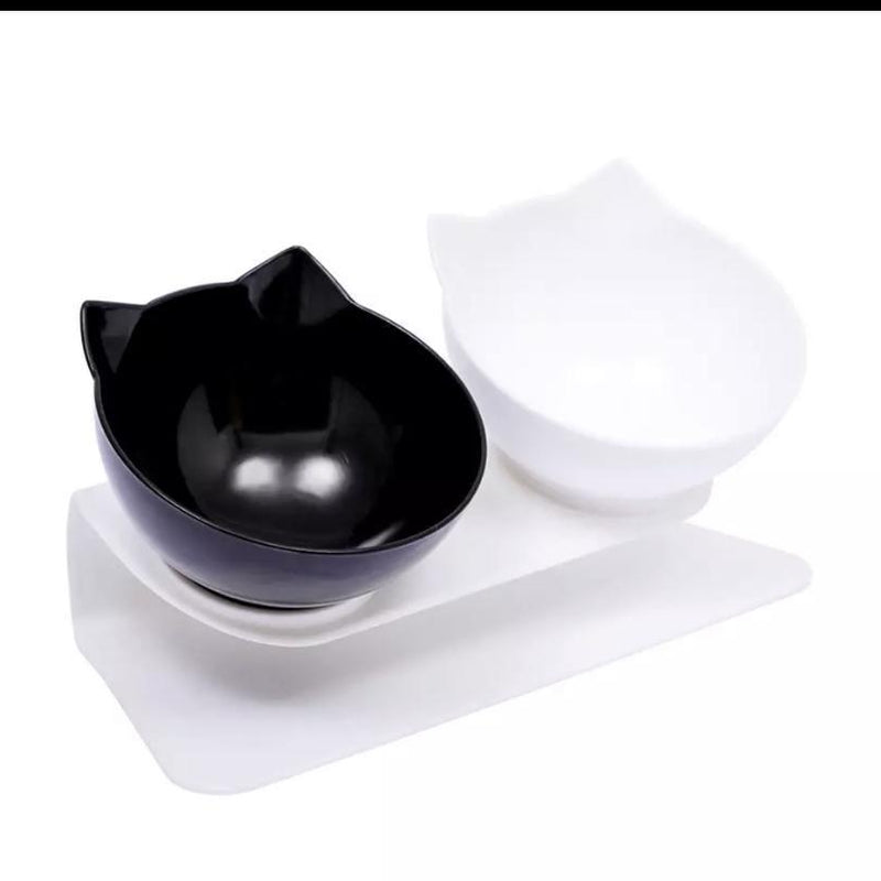 Single & Double Bowl Cat With Raised Stand Pet Food Black & white