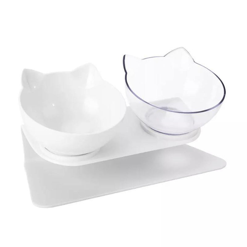 Single & Double Bowl Cat With Raised Stand Pet Food White transparent