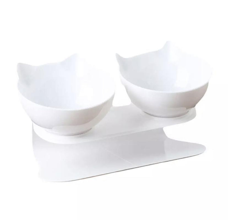 Single & Double Bowl Cat With Raised Stand Pet Food Double White
