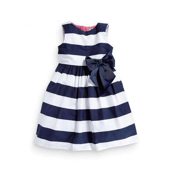 Sleeveless Kids Girls One Piece Striped Bow Tutu Dress White Stripe