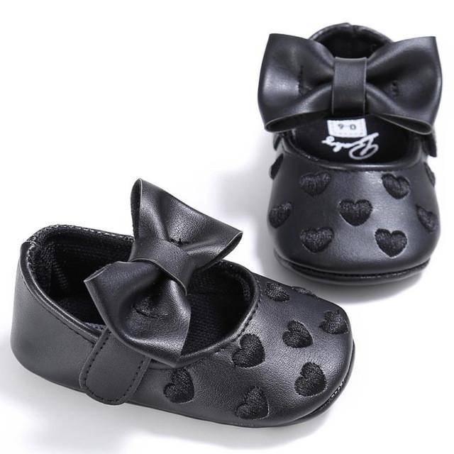 Soft Bow Knot Leather Heart Shoe Black