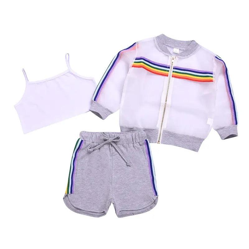 Summer Striped Girls Colorful Mesh Coat Outfit