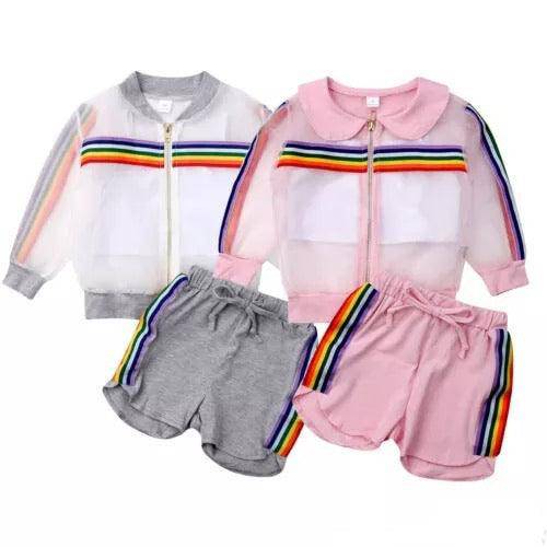 Summer Striped Girls Colorful Mesh Coat Outfit