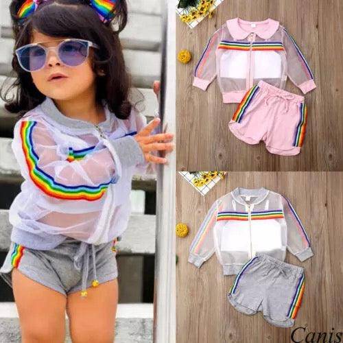 Summer Striped Girls Colorful Mesh Coat Outfit