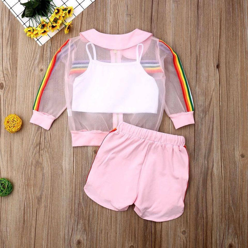 Summer Striped Girls Colorful Mesh Coat Outfit