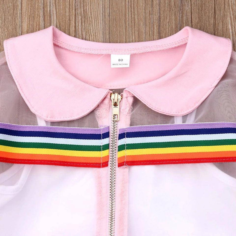 Summer Striped Girls Colorful Mesh Coat Outfit