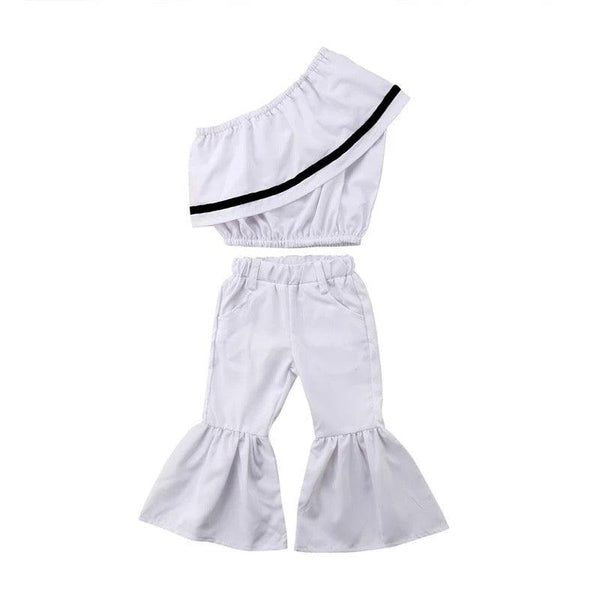 Stylish Girls One Shoulder Bell Bottom Pants Clothes