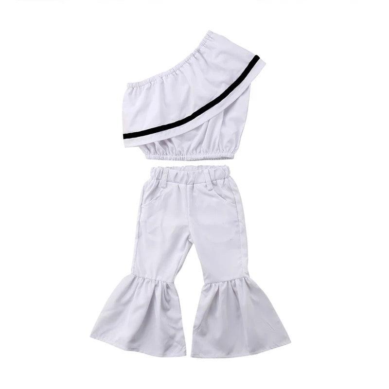 Stylish Girls One Shoulder Bell Bottom Pants Clothes